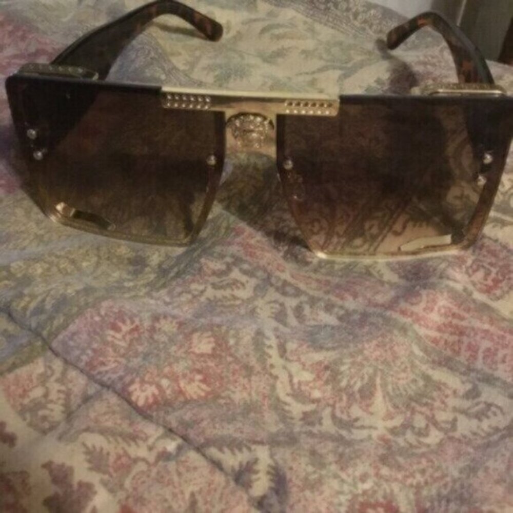 Sunglasses Luxury Retro Large Square  Brown Leopard Gold Frame - Picture 5 of 9